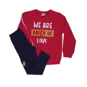 Σετ κόκκινη μπλούζα με μακρύ μανίκι και μπλε κολάν