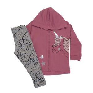 Σετ για κορίτσι trax ζακέτα με μονόκερο σε χρώμα του σάπιου μήλου